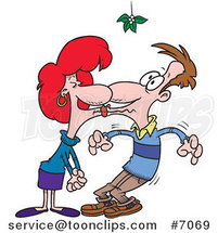 Cartoon Couple Smooching Under Mistletoe by Toonaday