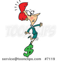 Cartoon Business Woman Balancing on a Dollar Symbol by Toonaday
