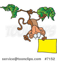 Cartoon Hanging Monkey Holding a Sign by Toonaday