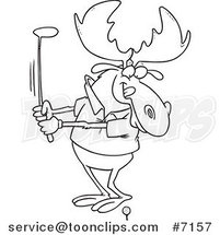 Cartoon Black and White Line Drawing of a Golfing Moose by Toonaday