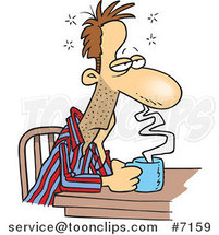 Cartoon Sleepy Guy Sitting with Coffee by Toonaday