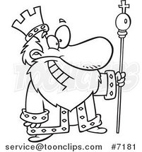 Cartoon Black and White Line Drawing of a Friendly King by Toonaday