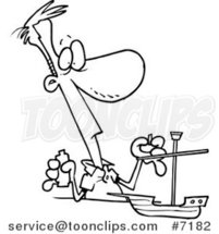 Cartoon Black and White Line Drawing of a Guy Building a Model Boat by Toonaday