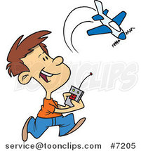 Cartoon Boy Playing with a Remote Control Airplane by Toonaday