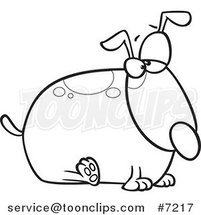 Cartoon Black and White Line Drawing of a Fat Dog by Toonaday