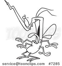 Cartoon Black and White Line Drawing of a Goofy Mosquito by Toonaday