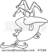 Cartoon Black and White Line Drawing of a Frog Fool by Toonaday