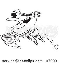 Cartoon Black and White Line Drawing of a Pirate Frog Trick or Treating by Toonaday