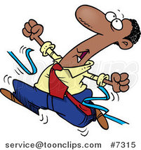 Cartoon Black Business Man Breaking Through the Finish Line Ribbon by Toonaday