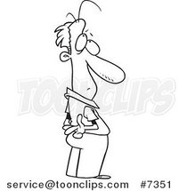 Cartoon Black and White Line Drawing of a Lying Guy Crossing His Fingers Behind His Back by Toonaday