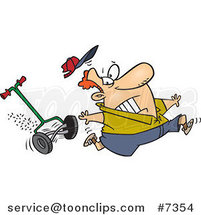 Cartoon Guy Running from a Lawn Mower by Toonaday