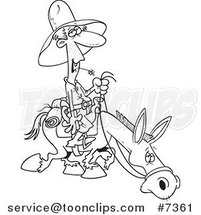 Cartoon Black and White Line Drawing of a Guy Chewing on Straw and Riding a Horse by Toonaday