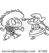 Cartoon Black and White Line Drawing of a Boy and Girl Dancing at a Fiesta by Toonaday