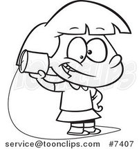 Cartoon Black and White Line Drawing of a Girl Using a Can Phone by Toonaday