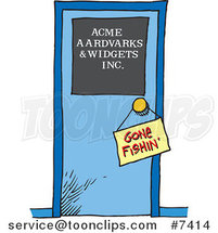 Cartoon Gone Fishing Sign on a Door by Toonaday