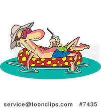 Cartoon Guy Floating in an Inner Tube with a Beverage by Toonaday