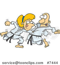 Cartoon Karate Lady Punching Her Fist Through a Guy's Chest by Toonaday