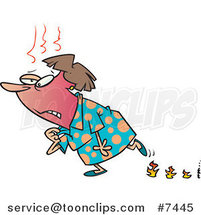Cartoon Lady Experiencing Hot Flashes and Leaving Flame Steps by Toonaday
