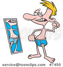 Cartoon Scrawny Guy Flexing by a Mirror by Toonaday