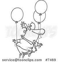 Cartoon Black and White Line Drawing of a Business Man Floating Away with Balloons by Toonaday
