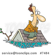 Cartoon Flood Survivor Sittin on His Roof by Toonaday