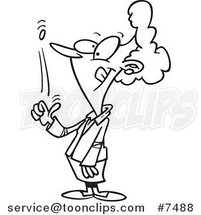 Cartoon Black and White Line Drawing of a Happy Business Woman Flipping a Coin by Toonaday