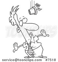 Cartoon Black and White Line Drawing of a Flower Pot Falling on a Business Man by Toonaday