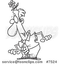 Cartoon Black and White Line Drawing of a Business Man with a Flower Head by Toonaday