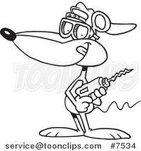 Cartoon Black and White Line Drawing of a Mouse Holding a Drill by Toonaday