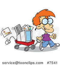 Cartoon Geeky Boy Moving His Computer in a Wagon by Toonaday