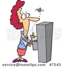 Cartoon Business Woman Watching a Moth Emerge from a Filing Cabinet by Toonaday