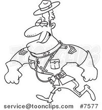 Cartoon Black and White Line Drawing of a Strong Mountie by Toonaday