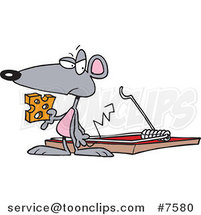 Cartoon Mouse Holding Cheese by a Trap by Toonaday