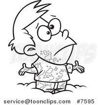 Cartoon Black and White Line Drawing of a Boy Playing in Mud by Toonaday