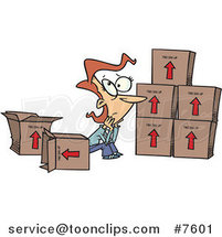 Cartoon Sad Lady Sitting by Moving Boxes by Toonaday