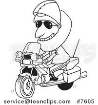 Cartoon Black and White Line Drawing of a Motorcycle Cop by Toonaday