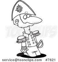Cartoon Black and White Line Drawing of a Kneeling Soldier by Toonaday