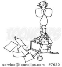 Cartoon Black and White Line Drawing of a Business Man Spilling His Briefcase by Toonaday