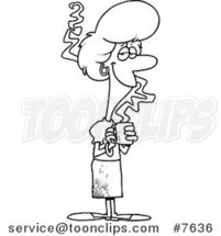 Cartoon Black and White Line Drawing of a Pleasant Business Woman Holding Coffee by Toonaday