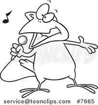 Cartoon Black and White Line Drawing of a Singing Canary by Toonaday