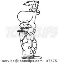 Cartoon Black and White Line Drawing of a Business Man with His Foot in His Mouth by Toonaday
