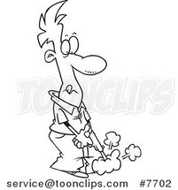 Cartoon Black and White Line Drawing of a Guy Shooting His Own Foot by Toonaday