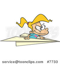 Cartoon Girl Flying in a Paper Plane by Toonaday