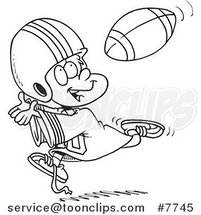 Cartoon Black and White Line Drawing of a Boy Catching a Football by Toonaday