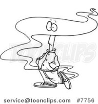 Cartoon Black and White Line Drawing of a Guy with His Head in the Fog by Toonaday