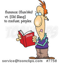 Cartoon Guy Reading the Definition of Flummox in the Dictionary by Toonaday