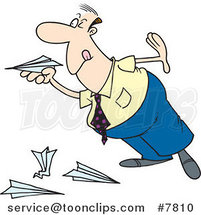 Cartoon Business Man Playing with Paper Planes by Toonaday