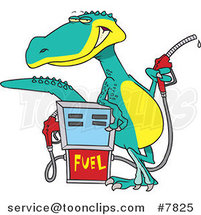 Cartoon Dinosaur Standing by a Gas Pump by Toonaday