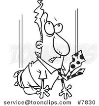 Cartoon Black and White Line Drawing of a Free Falling Business Man by Toonaday