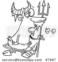 Cartoon Black and White Line Drawing of a Frozen Faun Holding a Trident by Toonaday